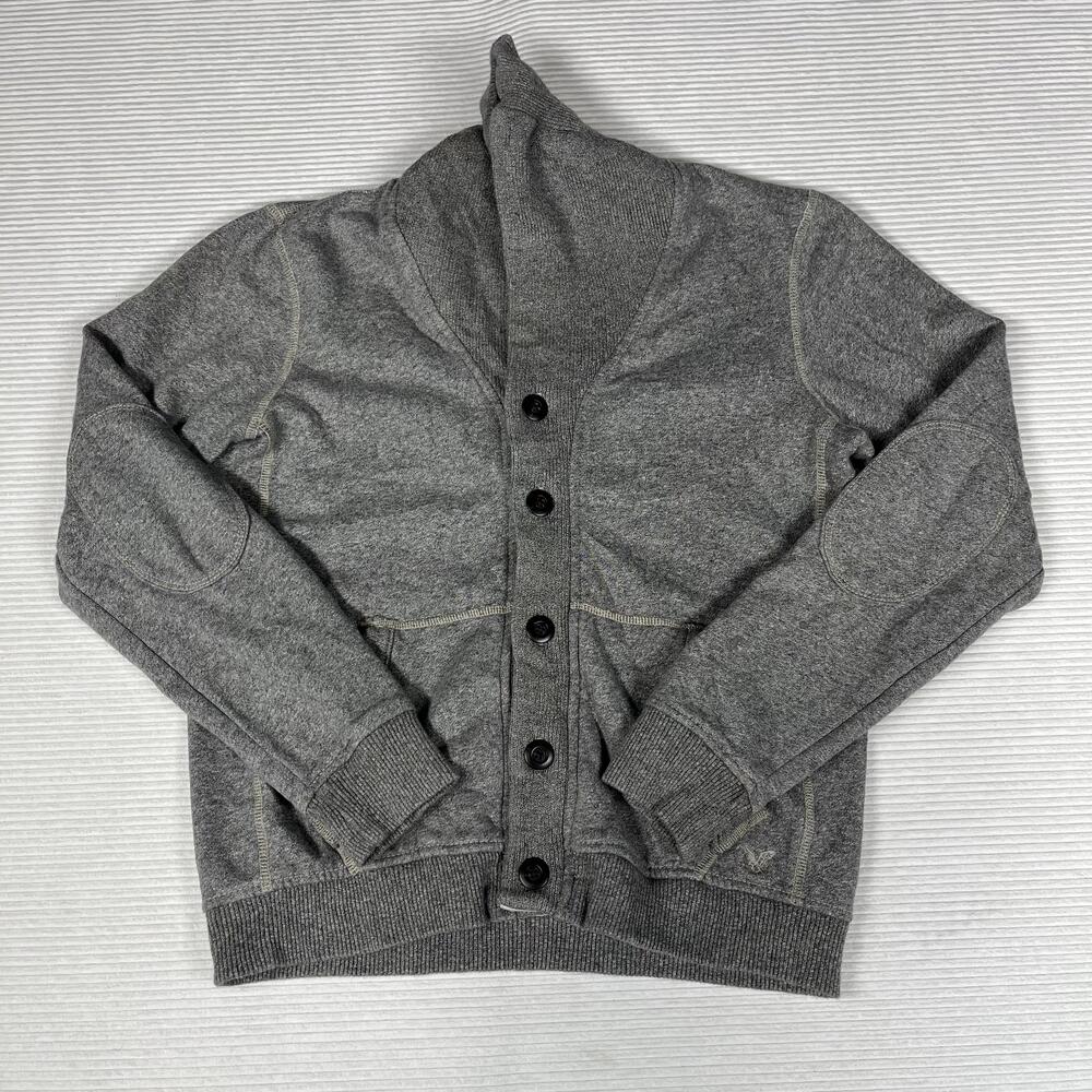 Y2K American Eagle Outfitters Sweater Mens XS Gray Fleece Shawl Collar Cardigan